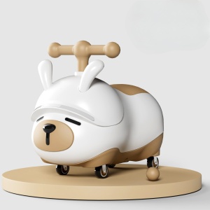 Masinuta Ride-On Sistem Anti-Rasturnare, Sistem de Lumini si Sunet, Bluetooth, 1-3 Ani, Model Catel, 43 x 33 x 26 cm, Alb - Maro - Img 3