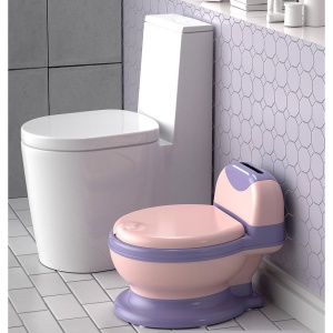 Olita Bebelusi, pentru Copii 1 - 8 Ani, Model Toaleta Adulti, Colac Moale PVC, Compartiment Detasabil, Cutie Depozitare Hartie, 34 x 32 x 19 cm, Roz/Mov - Img 2