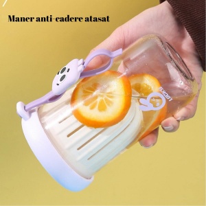Pahar din silicon, cu capac si pai, pentru copii, anti-cadere, 500ml, Mov - Img 3