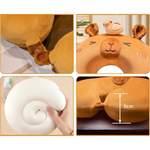 Perna de Calatorie in Forma de U, Pentru Gat si Cap, Umplutura din Spuma cu Memorie, 30x30 cm, Model Capybara, Accesoriu de Voiaj, Birou, Masina, Sistem Prindere Capse, Maro - Img 3