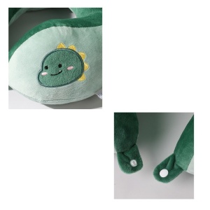 Perna de Calatorie, Pentru Gat si Cap, Umplutura din Bumbac, 28x28x10 cm, cu Model Brodat Dinozaur, Verde - Img 3