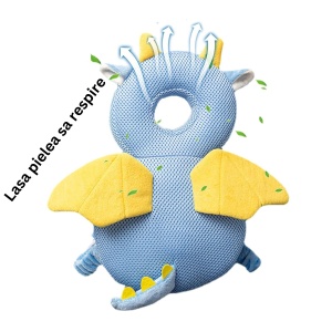 Perna tip Rucsac pentru Protectia Capului, Tetiera tip Dragon, pentru Bebelusi, Design tip Plasa, Albastru - Img 6