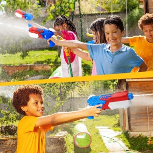 Pistol cu Apa pentru Copii, Rezervor, Pentru Piscina/Plaja, 6ani+, Albastru deschis/Rosu, 300ML - Img 3