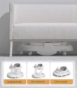 Premergator 4in1, Antemergator, Balansoar, Scaun de Masa, Functie Muzicala, din ABS, Inaltime Reglabila, Sistem Antirasturnare, Greutate Portanta 25 kg, +6 Luni, Roz - Img 4