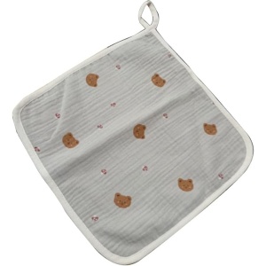 Prosop Absorbant, din Bumbac, 25 x 25 cm, Model Ursuleti, cu Agatatoare, Crem - Img 3
