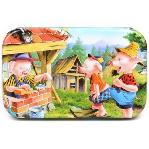 Puzzle 60 de Piese din Lemn in Cutie Metalica, Model Cei Trei Purcelusi, Educativ, Dezvoltare Abilitati Cognitive, pentru Prescolari, 22.5x13.5 cm, Multicolor - Img 2
