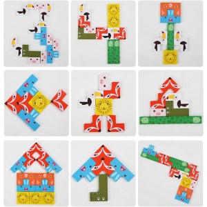 Puzzle din Lemn Tip Tetris, +4 Ani, cu Animale Colorate 3D, 40 Piese, Multicolor - Img 2