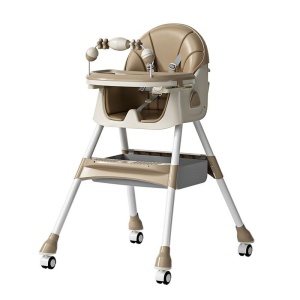 Scaun de Masa pentru Bebelusi si Copii, 2 Tavite cu Jucarii si Husa Detasabile, Multifunctional, Balansoar, de la 6 Luni, 97x73x65cm, Crem