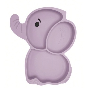 Set 10 Piese Servire Masa. pentru Bebelusi si Copii, din Silicon/Lemn, cu Ventuze Anti-alunecare, fara Alergeni. +6 Luni, Model Elefant, Mov - Img 2