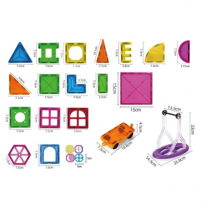 Set 100 de Piese Magnetice de Constructie Flippy Magnetic Tiles Piese Mari Forme Geometrice 3 Ani ABS Magnet 20.5 x 14.5 x 12 cm - Img 3