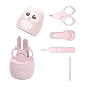 Set 4 Piese Ingrijire Unghii Bebelusi, din ABS+Otel Inoxidabil, Cutie de Depozitare Tip Bufnita, de la 0 Luni, 11.5 x 5 x 11.5 cm, Roz - Img 2