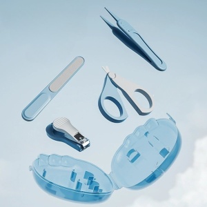 Set 4in1 de Ingrijire Unghii pentru Bebelusi, Cutie de Depozitare Dinozaur Transparent, 0-6 Ani, 11.5 x 9 x 3 cm, Albastru - Img 2