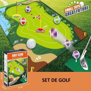 Set de Golf, Interactiune Parinte-Copil, Covor de Golf, 140 x 98 cm, 4 Mingii cu Scai, 3 Crose Reglabile, Model C, +3 Ani, Multicolor - Img 2