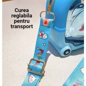 Sticla cu pai pentru copii, model ursulet, gradata, stickere aplicate, curea reglabila, din plastic rezistent la cadere, 1l, Albastru, 20 x 13 cm - Img 2