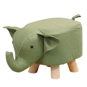 Taburet pentru Copii, Scaun Tip Taburet, Model Elefant, din Lemn Masiv, Scaun pentru Copii, 30 x 25 x 25 cm, Verde - Img 2