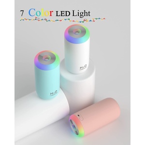 Umidificator, H2O, cu Difuzor de Aroma, Lumina de Noapte LED in 7 Culori, Zgomot Redus, 14.7x7.2cm, 350mL, Culoare Roz - Img 2