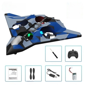Avion de Lupta cu Telecomanda, Tip Drona, din EVA (Spuma), Incarcare USB, 2.4 GHz, Rotire 360°, Zbor pana la 100 m, LED, Model Army, Albastru - Img 3