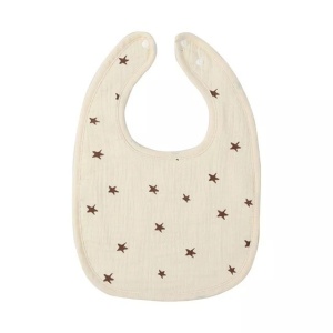 Baveta in Forma de U, din Bumbac, pentru Copii 0-12 Luni, Rezistenta la Apa, cu Capse, Model cu Stelute, 21x30 cm, Crem
