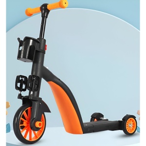 Bicicleta 8 in 1, Transformabila, Multifunctionala, Reglare Inaltime, cu Maner de Impingere Detasabil, Tricicleta, Trotineta, 3 Roti, Pedale, Cosulet, 3-6 Ani, Portocaliu - Img 4