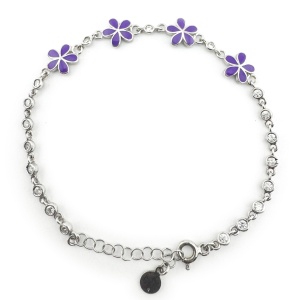 Bratara pentru Copii, Jolie, Argint 925, Model Floare, cu Email si Zirconiu, 22 cm/4.4g Argintiu/Mov