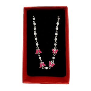 Bratara pentru Copii, Jolie, Argint 925, Model Fluture, cu Email si Zirconiu, 22 cm/4.4g Argintiu/Rosu aprins - Img 2