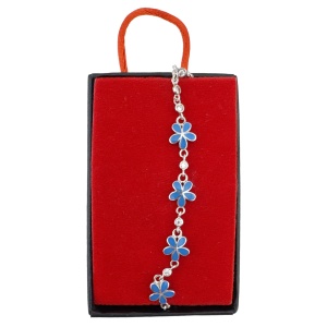 Bratara pentru Dama Copii, Jolie, Argint 925, Model Floare, cu Email si Zirconiu, 22 cm/4.4g, Argintiu/Albastru - Img 2