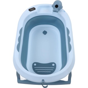 Cada de Baie, pentru Copii 0 luni - 6 Ani, cu Termometru, Pliabila, Perna Suport Inclusa, din Plastic, 81.5 x 49 x 21.5 cm, Albastru - Img 3