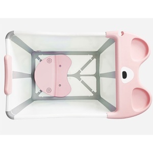 Cada Pliabila pentru Baie, din PP+TPE, pentru Copii +6 Luni, Model Ursulet, Scaun de Interior, Detasabil, 82 x 50 x 54 cm, Roz - Img 3