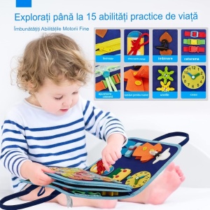Carte Senzoriala Educativa Montessori, Model Dinozauri, 5 Pagini, Albastru - Img 3