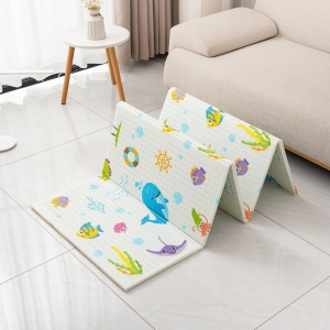 Covoras pentru Copii, cu 2 Fete, Model Animale Marine/Exotice, din XPE+PE, Impermeabil, Antiderapant, Protectie Termica, +3 Luni, Pliabil, 180 x 200 x 1.5 cm, Multicolor - Img 2
