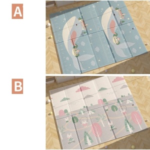 Covoras pentru Copii, cu 2 Fete, Model Balene/Iepurasi, din XPE+PE, Impermeabil, Antiderapant, Protectie Termica, +3 Luni, Pliabil, 180 x 200 x 1.5 cm, Multicolor - Img 2