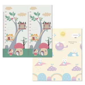 Covoras pentru Copii, cu 2 Fete, Model Casute in Copaci/Iepurasi, din XPE+PE, Impermeabil, Antiderapant, Protectie Termica, +3 Luni, Pliabil, 180 x 200 x 1.5 cm, Multicolor - Img 2