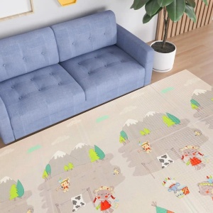 Covoras pentru Copii, cu 2 Fete, Model Maimute/Indieni, din XPE+PE, Impermeabil, Antiderapant, Protectie Termica, +3 Luni, Pliabil, 150 x 200 x 1 cm, Multicolor - Img 2