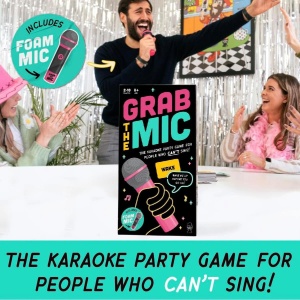 Joc de Societate Grab The Mic, Tip Karaoke, 125 de Carti cu Cuvinte, Microfon din Spuma, Tabla de Joc, Jetoane, 11.5 x 22 x 7 cm, Negru/Roz - Img 3