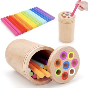 Jucarie Educativa Montessori din Lemn, 19 Piese, Sortator cu Betisoare, 2+ ani, 11.3 x 7 cm, Multicolor - Img 3