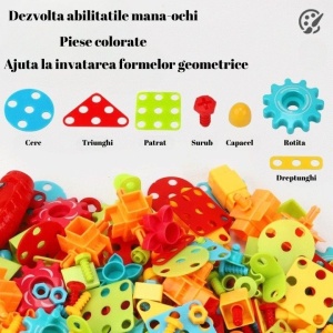 Jucarie Educativa Si Interactiva, Set De Constructie Puzzle Din ABS Cu Bormasina Pentru Dezvoltatea Creativitatii Si A Indemanarii 2D si 3D, Valiza, +3, 31x7x25 cm, 336 Piese - Img 3