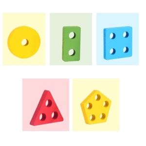 Jucarie Educativa Tip Montessori, din Lemn, + 36 Luni, Forme Geometrice, 20 Piese, 6 x 26.5 cm, Multicolor - Img 4