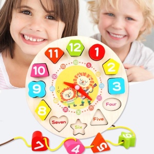 Jucarie Educativa , Tip Montessori, Model Ceas Leu, din Lemn, + 36 Luni, 12 Piese, 17 cm, Multicolor - Img 2