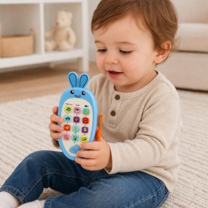 Jucarie Interactiva, Telefon Inteligent, Model Morcov, Functii Educative, Muzicale si Voce, 4-6 ani, 19 x 11.5 cm, din Plastic, Albastru - Img 3
