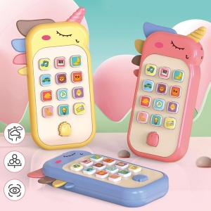 Jucarie Interactiva, Telefon Inteligent, Model Unicorn, Functii Educative, Muzicale si Voce, 4-6 ani, 19 x 11.5 cm, din Plastic, Galben - Img 2