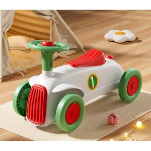 Masinuta Ride-On cu Sistem Anti-Rasturnare, Claxon pe Volan, 1-6 Ani, 60 x 28 x 34 cm, Alb-Verde - Img 5