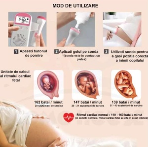 Monitor Fetal Doppler, Monitorizare Sarcina, Ritm Cardiac, Ecran LCD 4.5 cm, 2 x Baterii AA (neincluse), Portabil, din ABS, 12.8 x 9.6 x 3 cm, Utilizare de la 9 Saptamani, Verde - Img 6