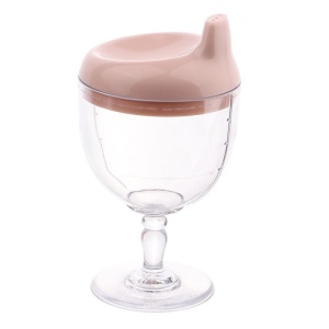 Pahar din Plastic Transparent cu Picior, pentru Copii, 14 x 7.7 cm, cu Cioc Antiscurgere, + 3 Ani, Fara Maner, Roz