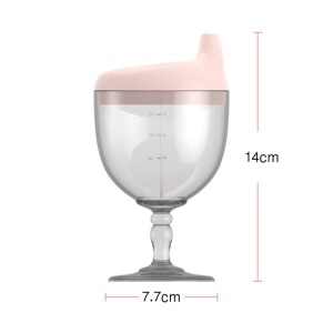 Pahar din Plastic Transparent cu Picior, pentru Copii, 14 x 7.7 cm, cu Cioc Antiscurgere, + 3 Ani, Fara Maner, Roz - Img 5