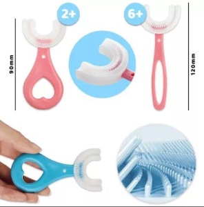 Periuta de Dinti in Forma de U, Varsta 2-6 ani, Peri Moi, 9 cm, Model Inima, Culoare Roz - Img 2