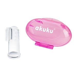 Periuta de dinti si masaj pentru gingii Akuku din silicon, Roz
