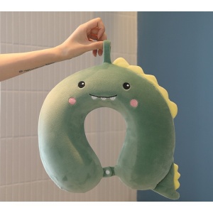 Perna de Calatorie in Forma de U, Pentru Gat si Cap, Umplutura din Spuma cu Memorie, 30x30 cm, Model Dinozaur, Accesoriu de Voiaj, Birou, Masina, Sistem Prindere Capse, Verde - Img 4