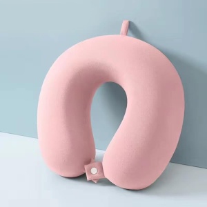 Perna de Calatorie in Forma de U, Pentru Gat si Cap, Umplutura din Spuma cu Memorie, 30x30 cm, Sistem Prindere Capse, Cutie de Depozitare, Roz - Img 2