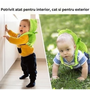 Perna tip Rucsac pentru Protectia Capului, Tetiera tip Broscuta, pentru Bebelusi, Verde - Img 2