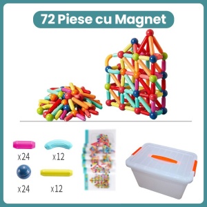 Piese Magnetice pentru Copii, Set din 72 de Piese de diferite Culori, Multicolor - Img 2